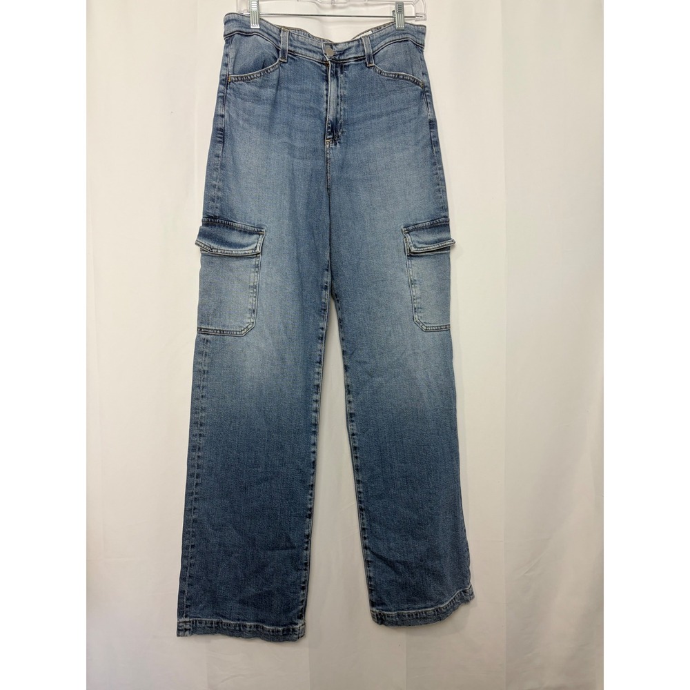 AG Adriano Goldschmied Gatina High Rise Wide Leg Cargo Jeans Medium Wash 28